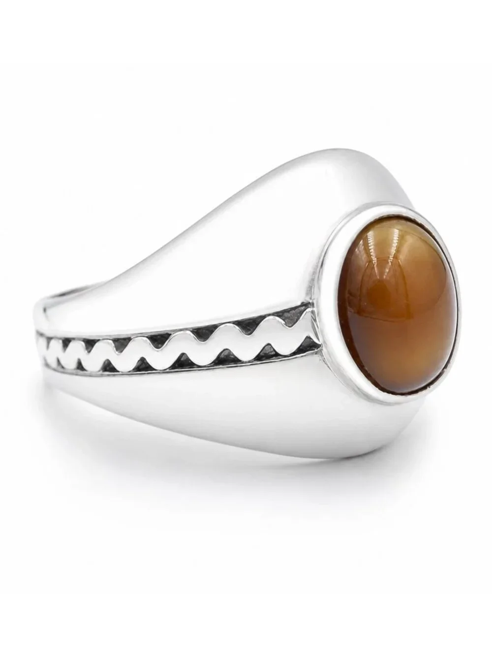 Genuine Tiger Eye Men's Ring .925 Sterling Silver